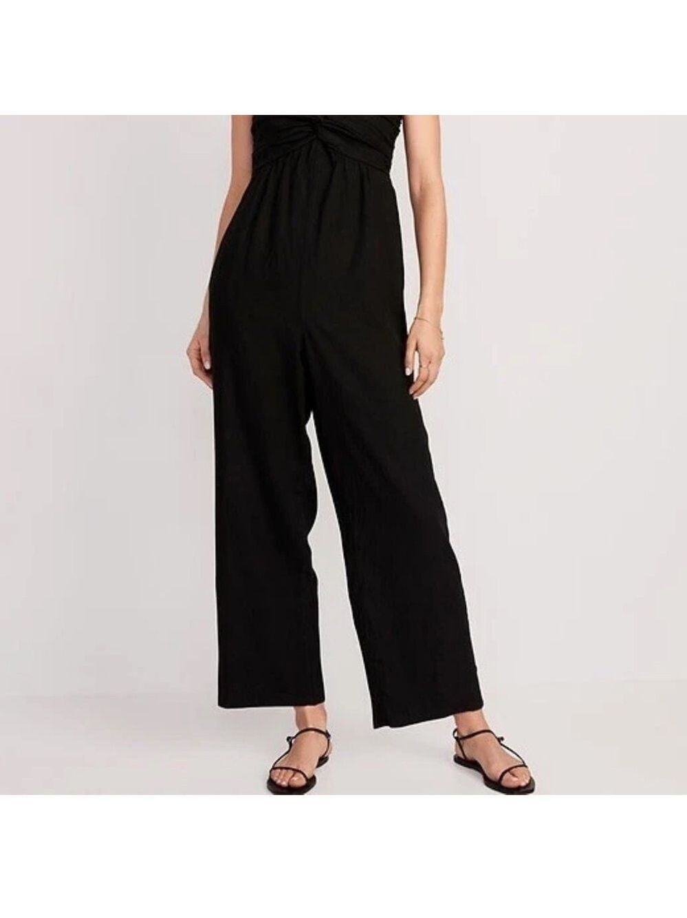 Old Navy Black Linen Blend Twist Cami Wide-Leg Jumpsuit S Lagom Boho Hippie Fest